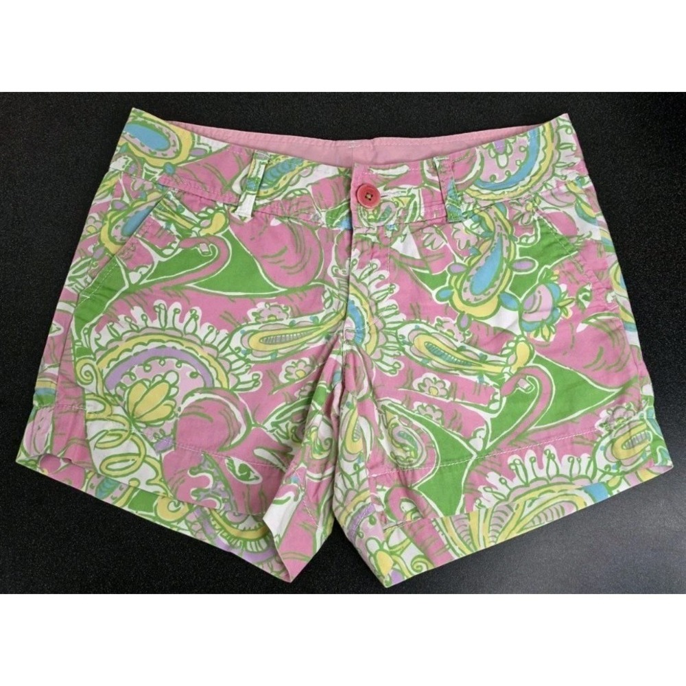 Lilly Pulitzer Women 0 Callahan Floral Print Shorts Bright‎ Pink Green Cottage